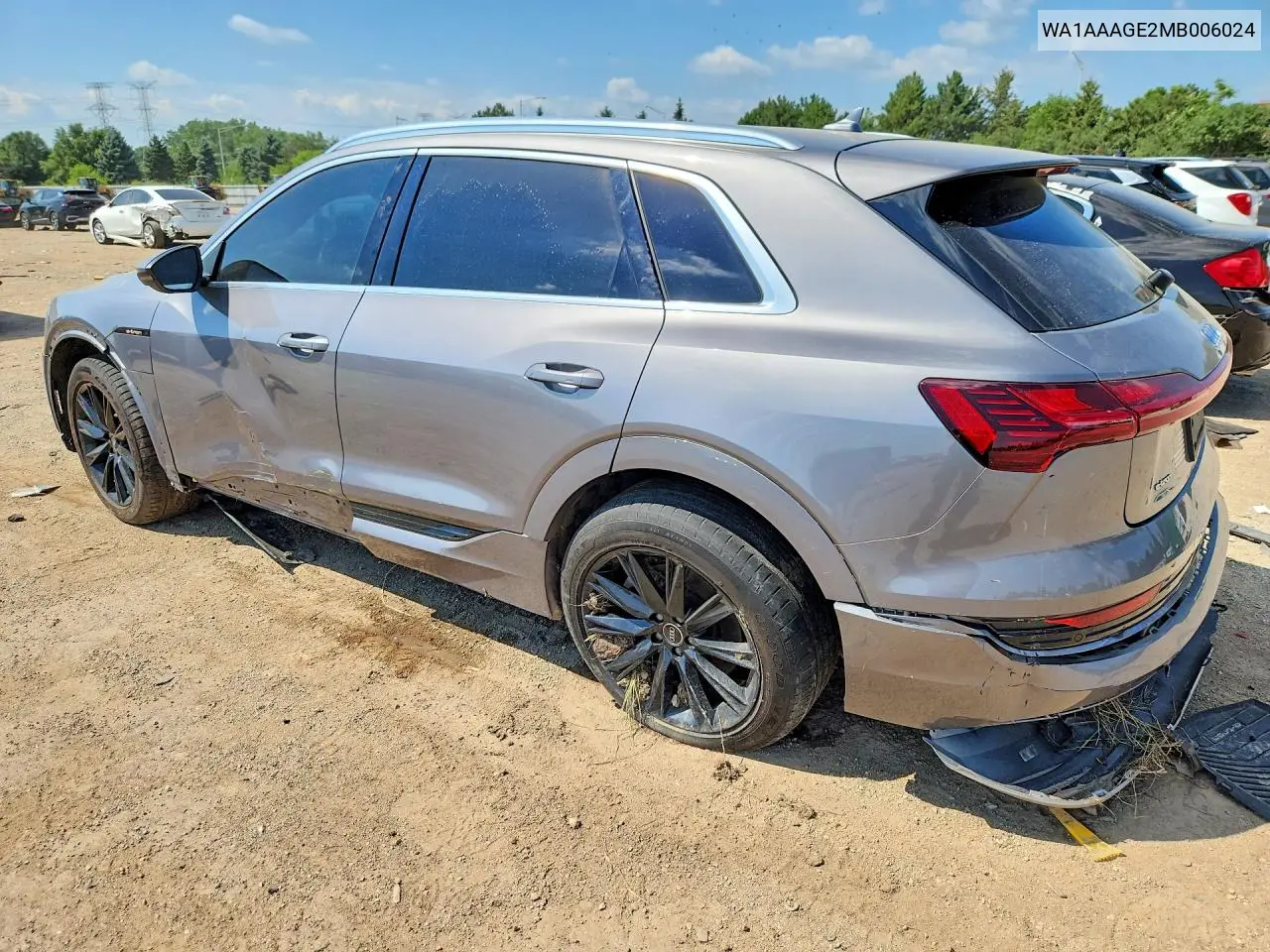 2021 Audi E-Tron Premium VIN: WA1AAAGE2MB006024 Lot: 60221906