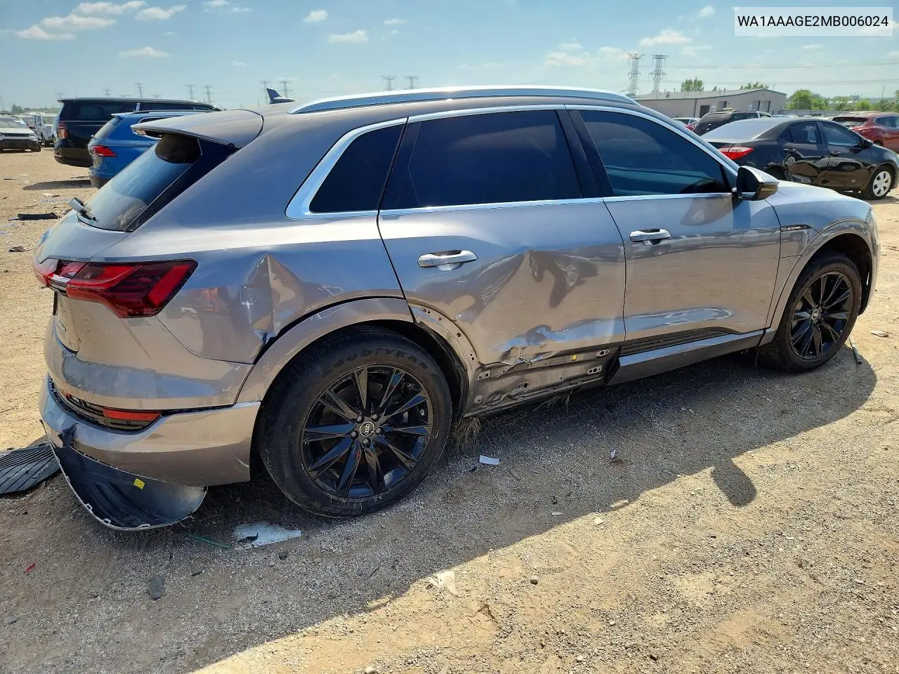 2021 Audi E-Tron Premium VIN: WA1AAAGE2MB006024 Lot: 60221906