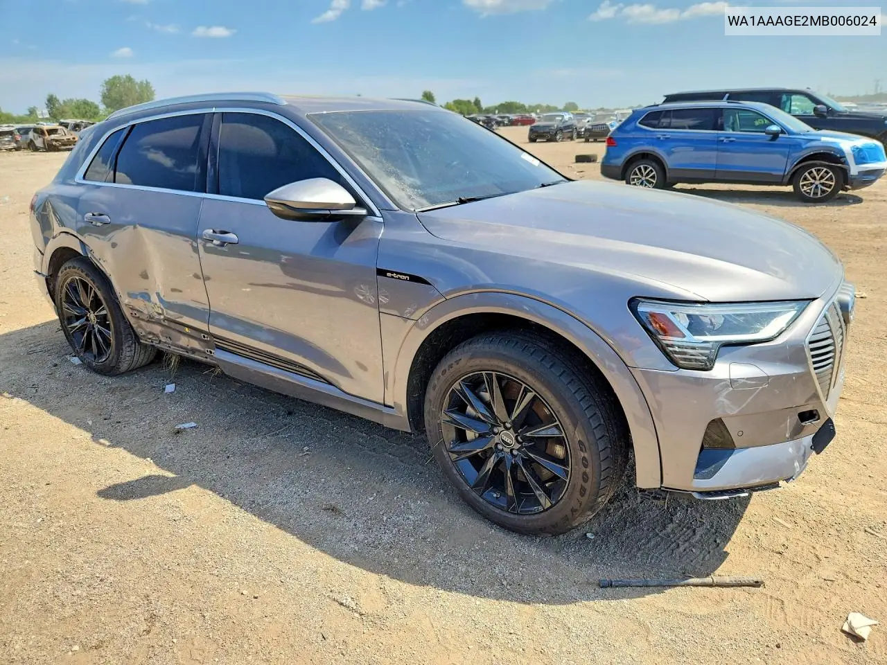 2021 Audi E-Tron Premium VIN: WA1AAAGE2MB006024 Lot: 60221906