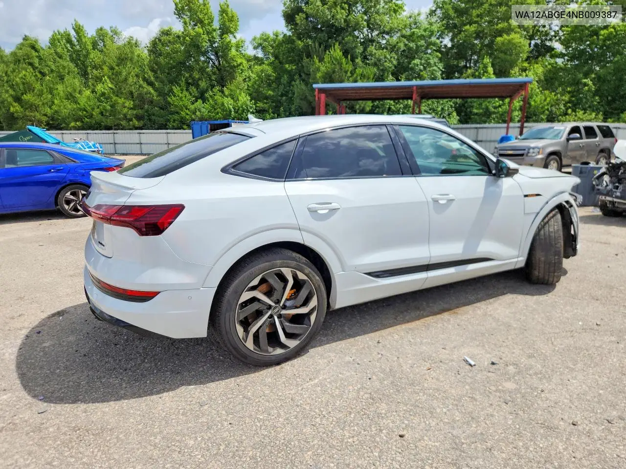 2022 Audi E-Tron Sportback Premium Plus VIN: WA12ABGE4NB009387 Lot: 55418986