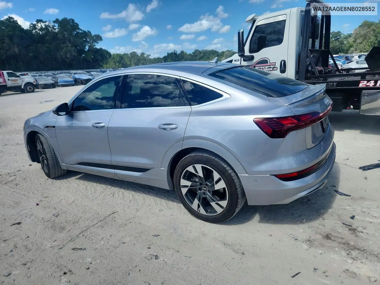 2022 Audi E-Tron Sportback Premium Plus VIN: WA12AAGE8NB028552 Lot: 55925216