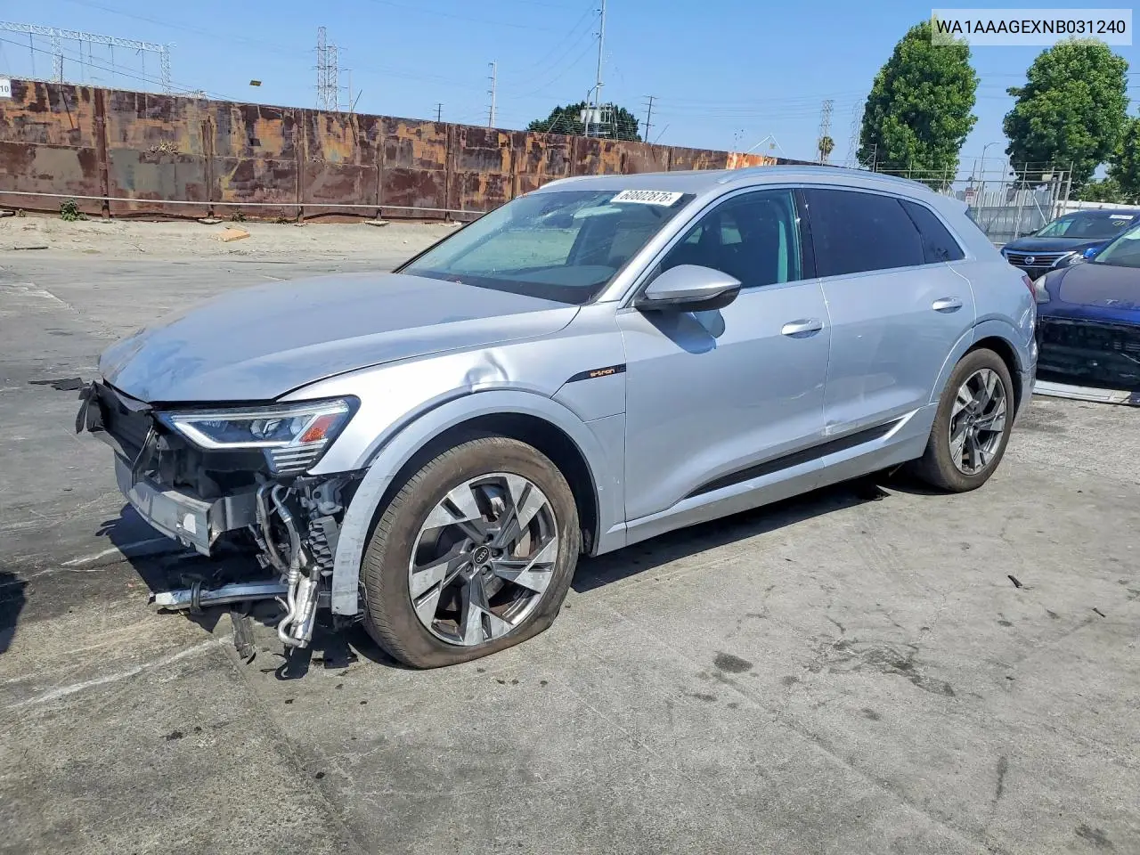 2022 Audi E-Tron Premium VIN: WA1AAAGEXNB031240 Lot: 60802876