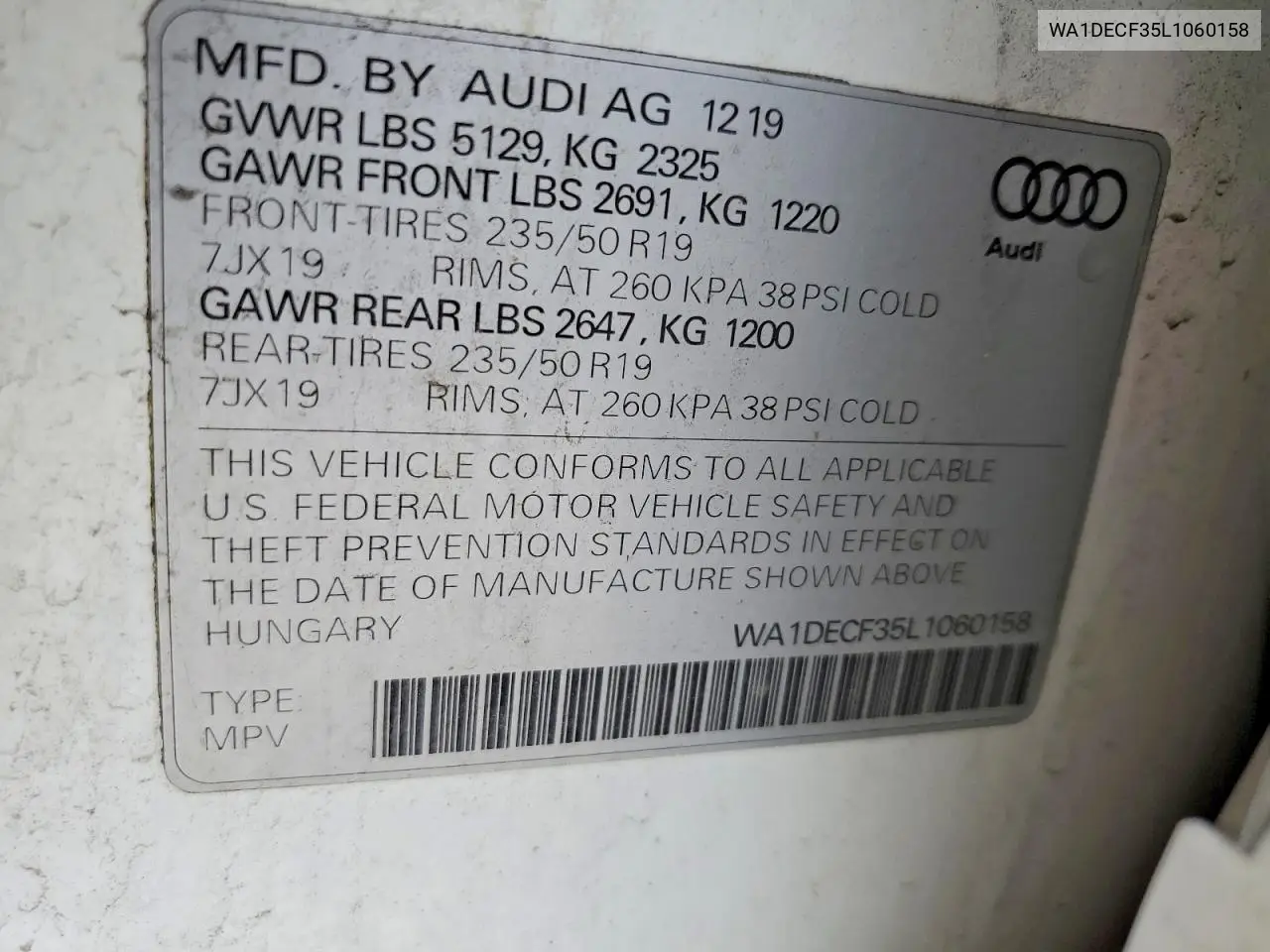 2020 Audi Q3 Premium S Line VIN: WA1DECF35L1060158 Lot: 58069126