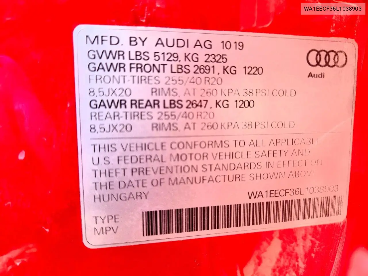 2020 Audi Q3 Premium Plus S-Line VIN: WA1EECF36L1038903 Lot: 61541976