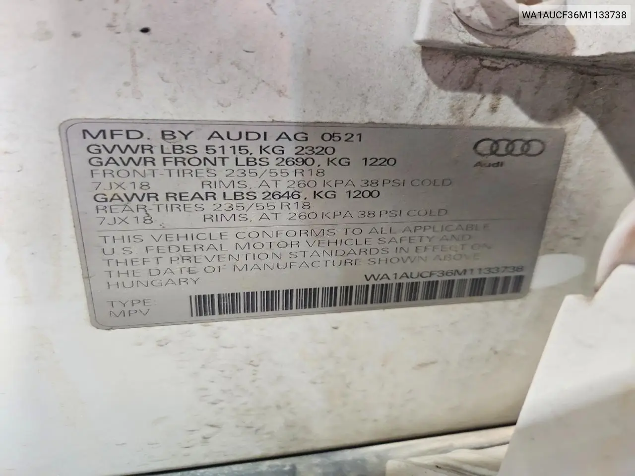 2021 Audi Q3 Premium 40 VIN: WA1AUCF36M1133738 Lot: 59886096