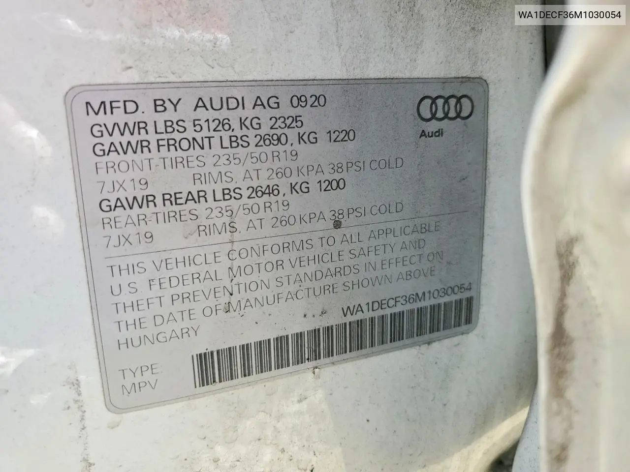 2021 Audi Q3 Premium S Line 45 VIN: WA1DECF36M1030054 Lot: 60442206