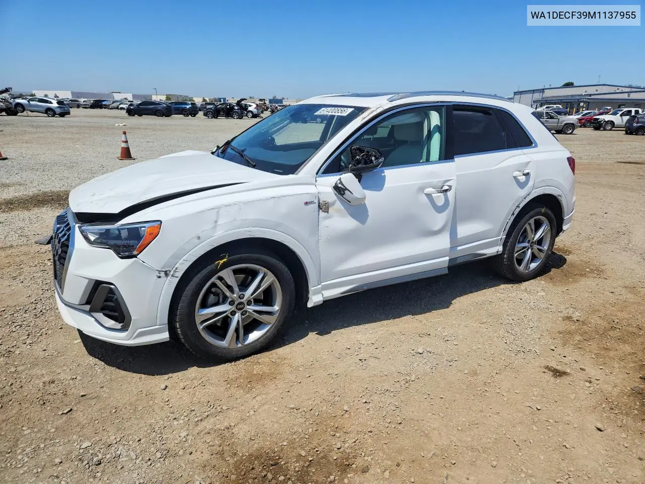 2021 Audi Q3 Premium S Line 45 VIN: WA1DECF39M1137955 Lot: 61400856