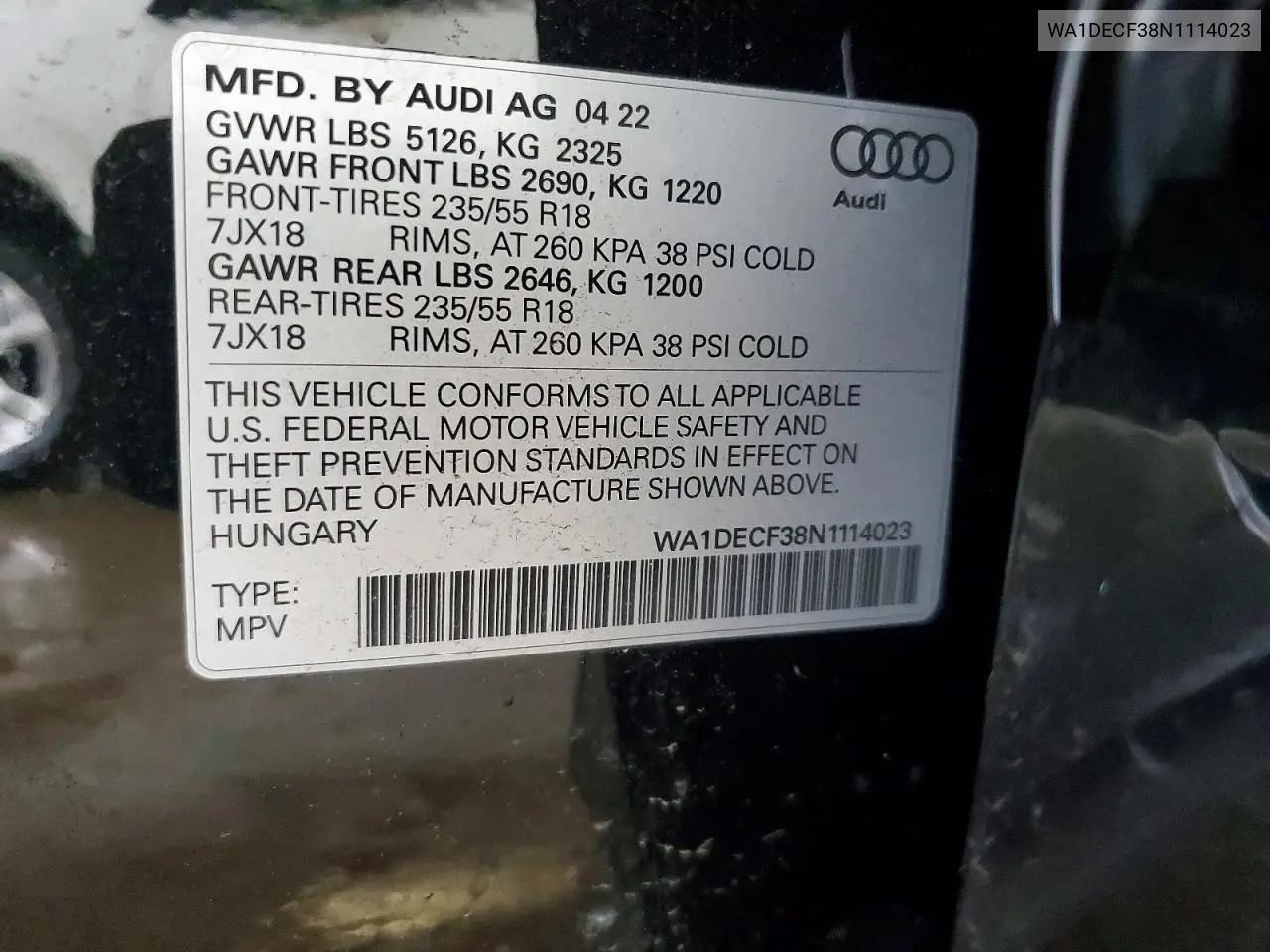2022 Audi Q3 Premium S Line 45 VIN: WA1DECF38N1114023 Lot: 61465876