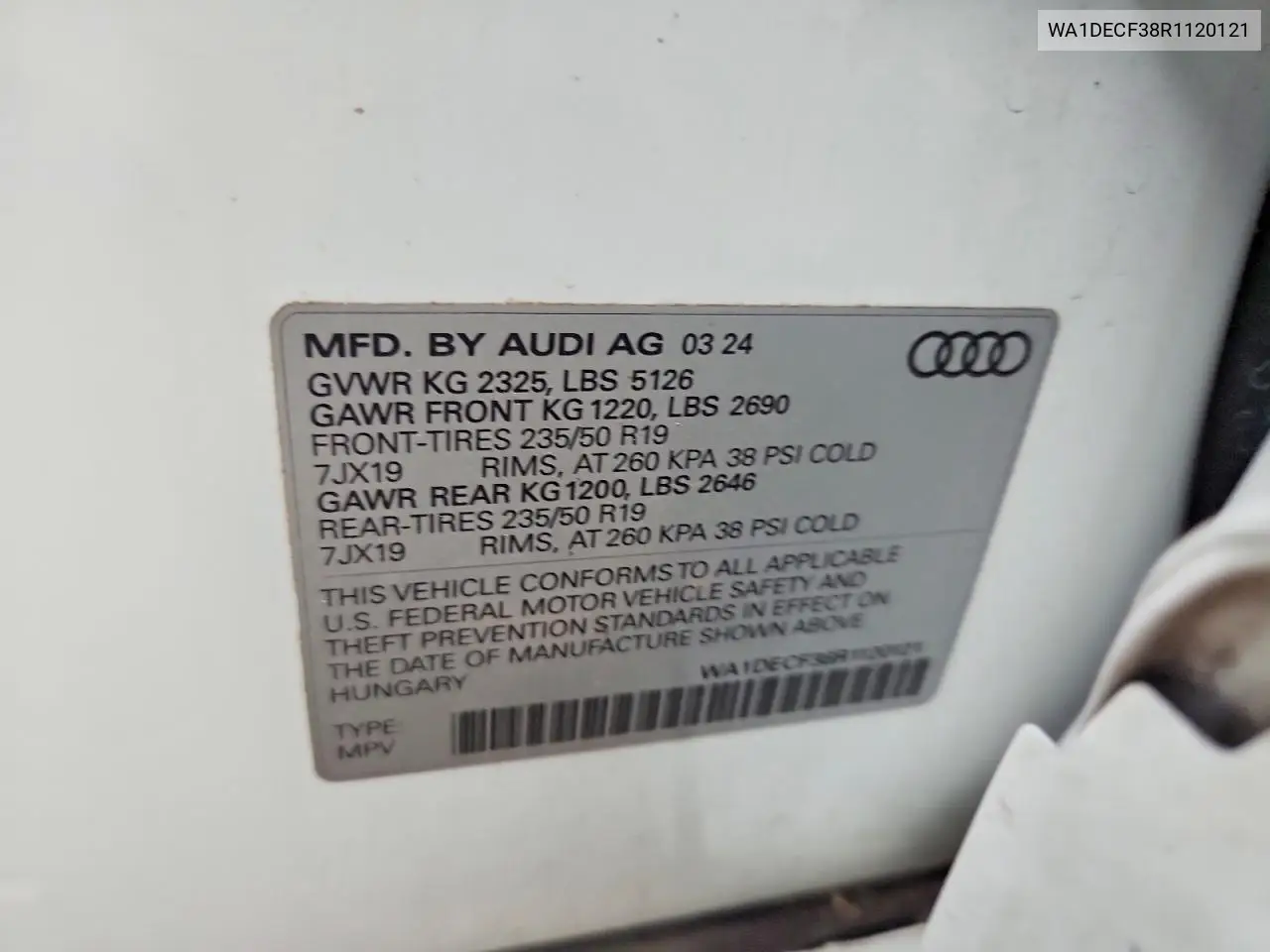 2024 Audi Q3 Premium S Line 45 VIN: WA1DECF38R1120121 Lot: 57827706