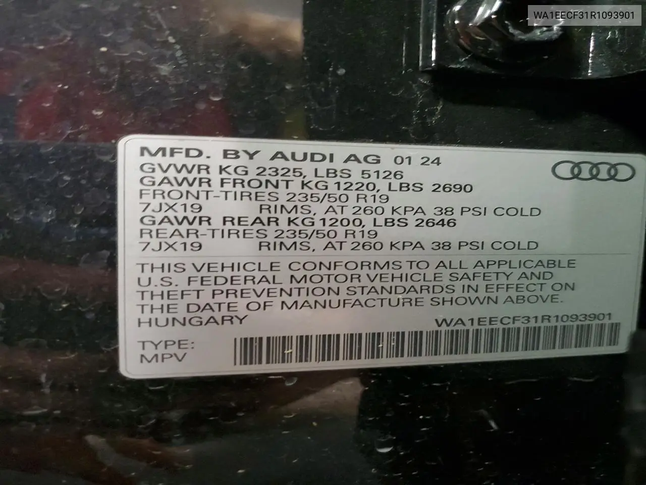 2024 Audi Q3 Premium Plus S Line 45 VIN: WA1EECF31R1093901 Lot: 58300736