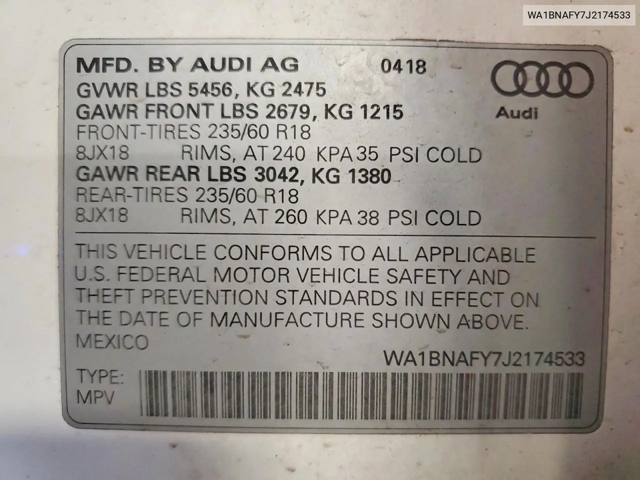 WA1BNAFY7J2174533 2018 Audi Q5 Premium Plus