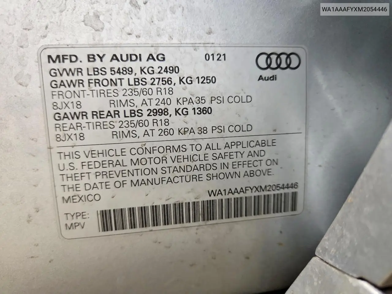 2021 Audi Q5 Premium VIN: WA1AAAFYXM2054446 Lot: 57143866
