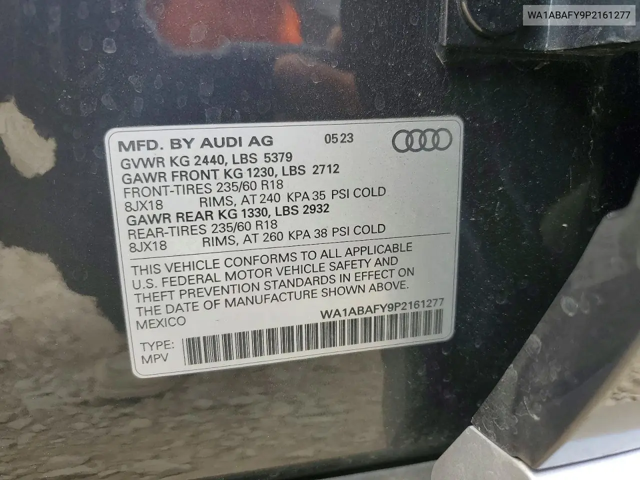 2023 Audi Q5 Premium 40 VIN: WA1ABAFY9P2161277 Lot: 61940026