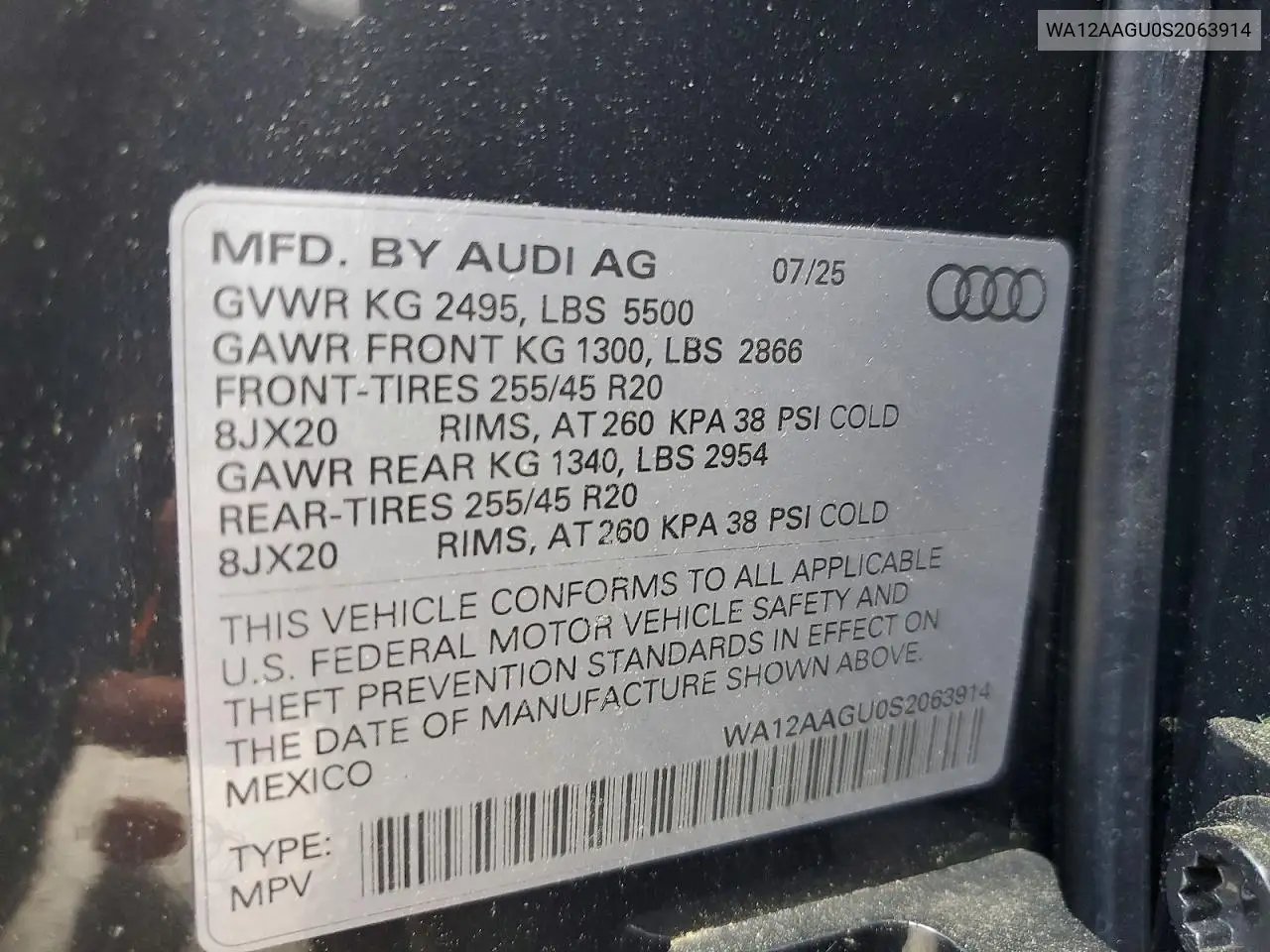 2025 Audi Q5 Premium Plus VIN: WA12AAGU0S2063914 Lot: 57702996