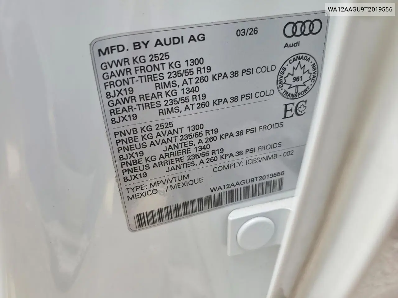 2026 Audi Q5 Premium Plus VIN: WA12AAGU9T2019556 Lot: 60334136