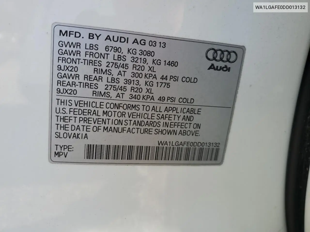 WA1LGAFE0DD013132 2013 Audi Q7 Premium Plus