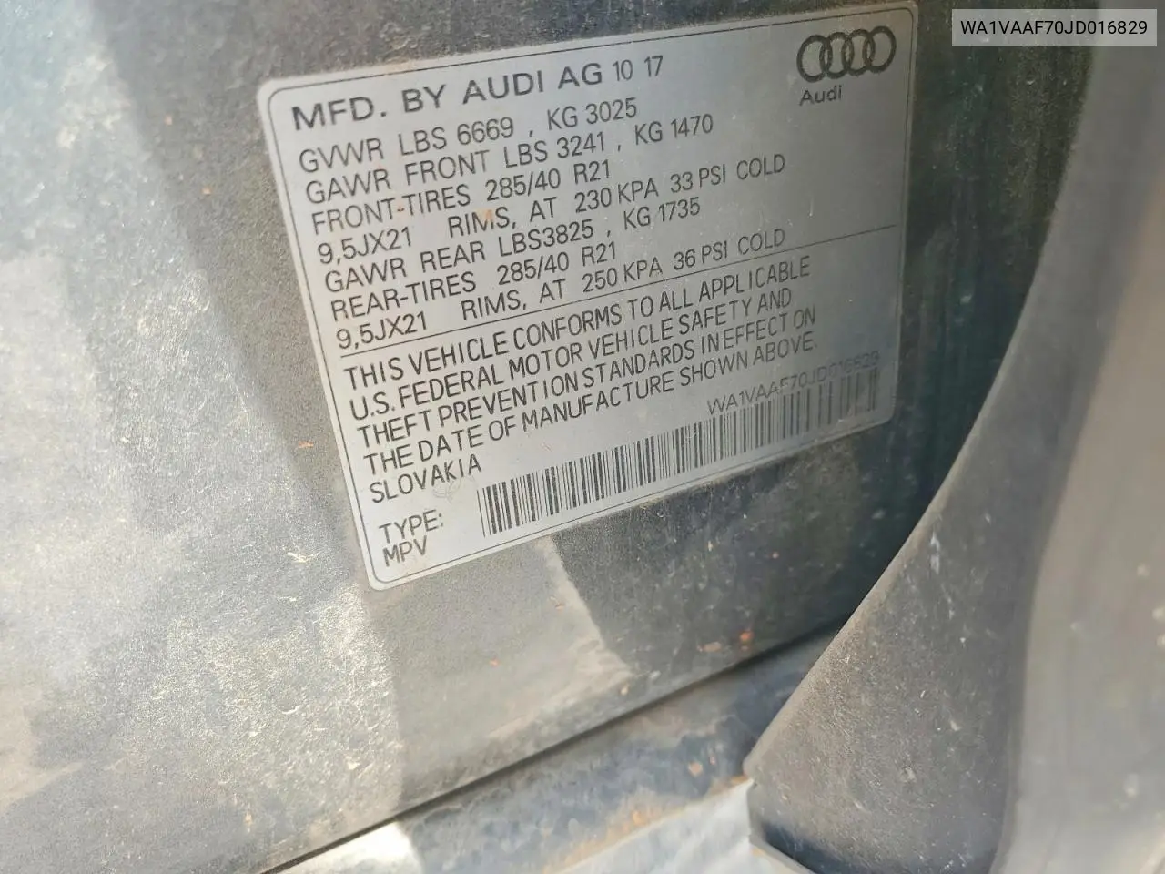 2018 Audi Q7 Prestige VIN: WA1VAAF70JD016829 Lot: 60049746