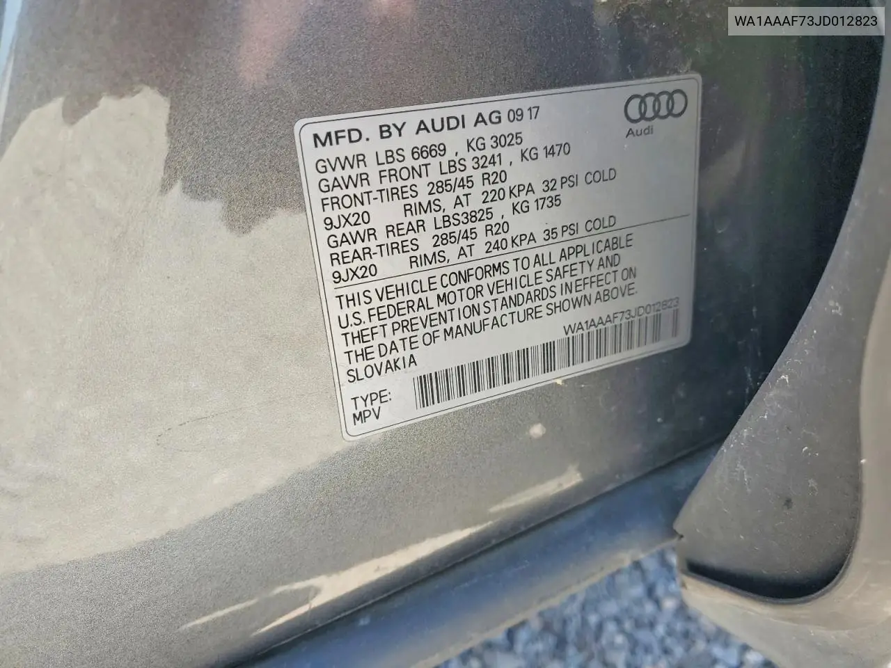 2018 Audi Q7 Premium VIN: WA1AAAF73JD012823 Lot: 62028386