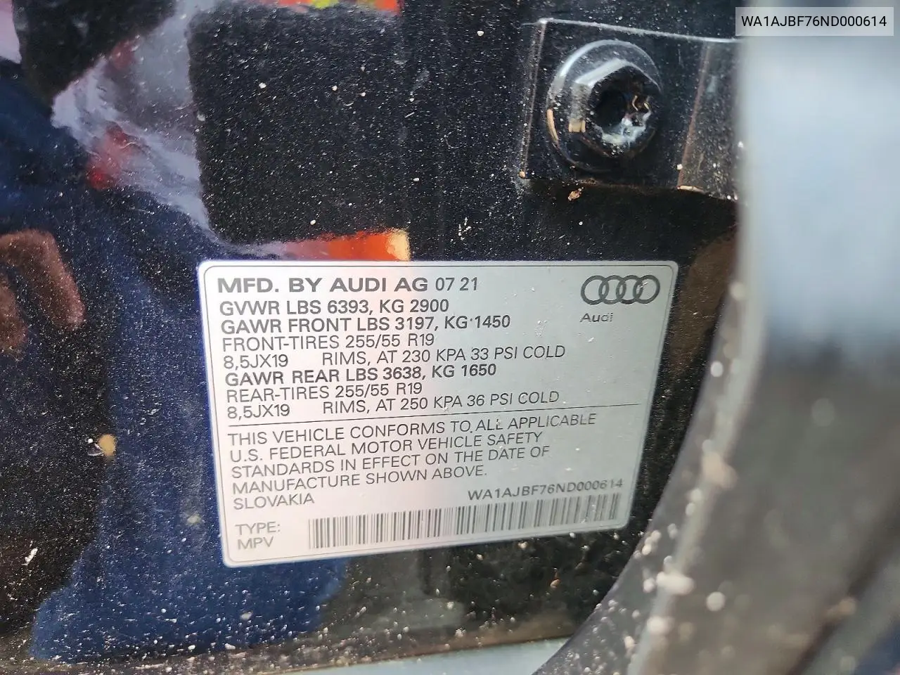 2022 Audi Q7 Premium VIN: WA1AJBF76ND000614 Lot: 59080296