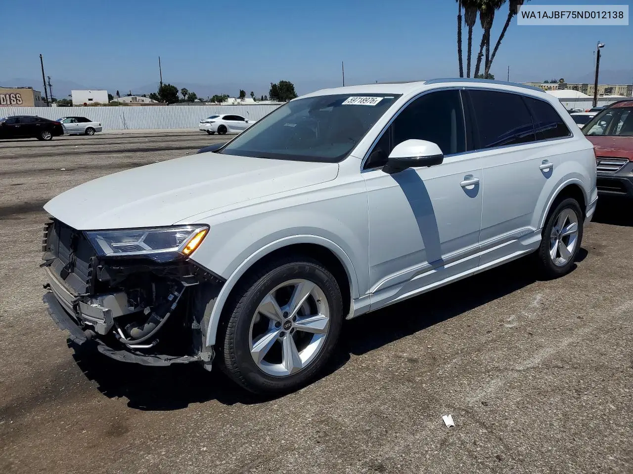 2022 Audi Q7 Premium VIN: WA1AJBF75ND012138 Lot: 59718976