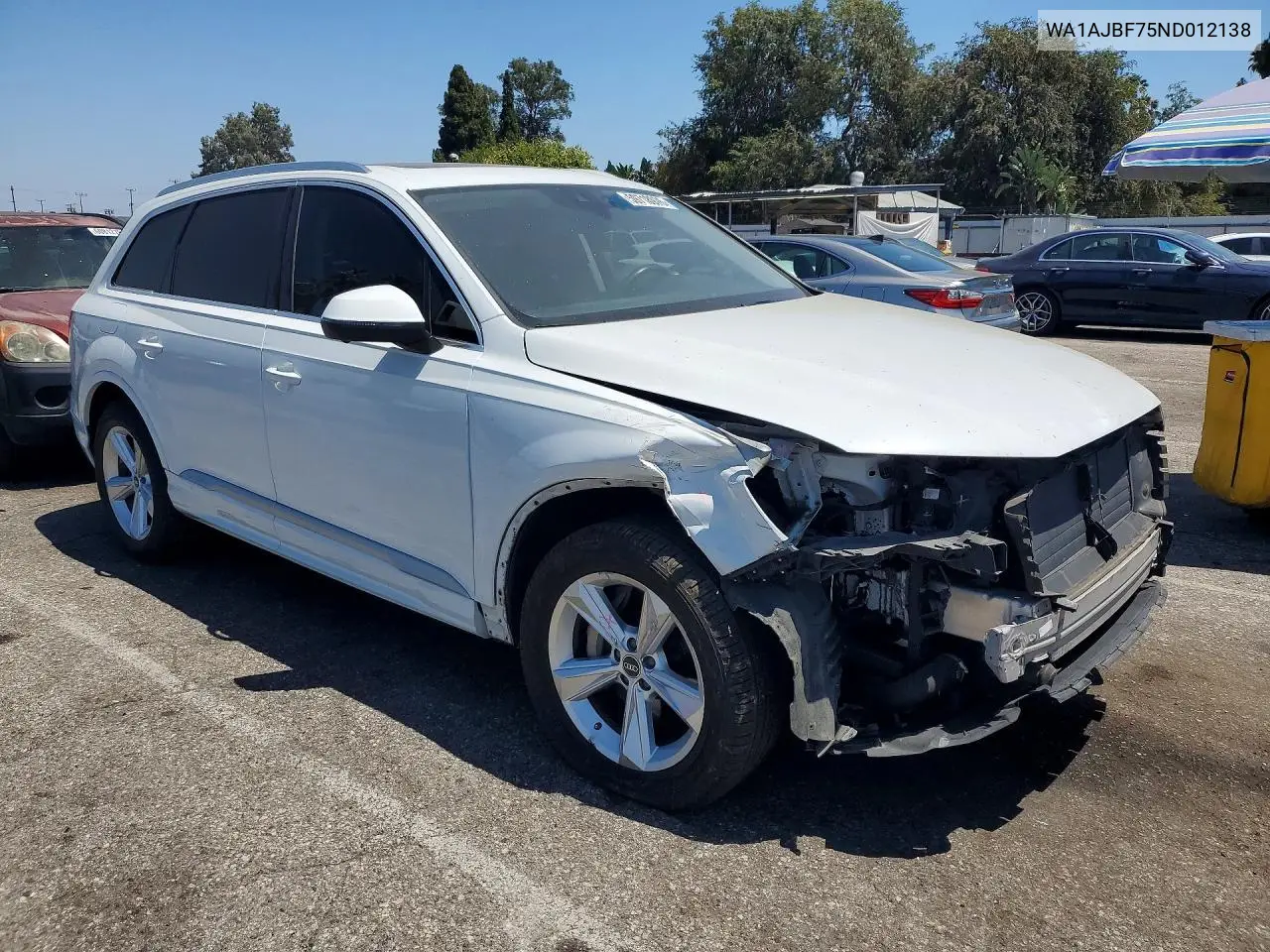 2022 Audi Q7 Premium VIN: WA1AJBF75ND012138 Lot: 59718976