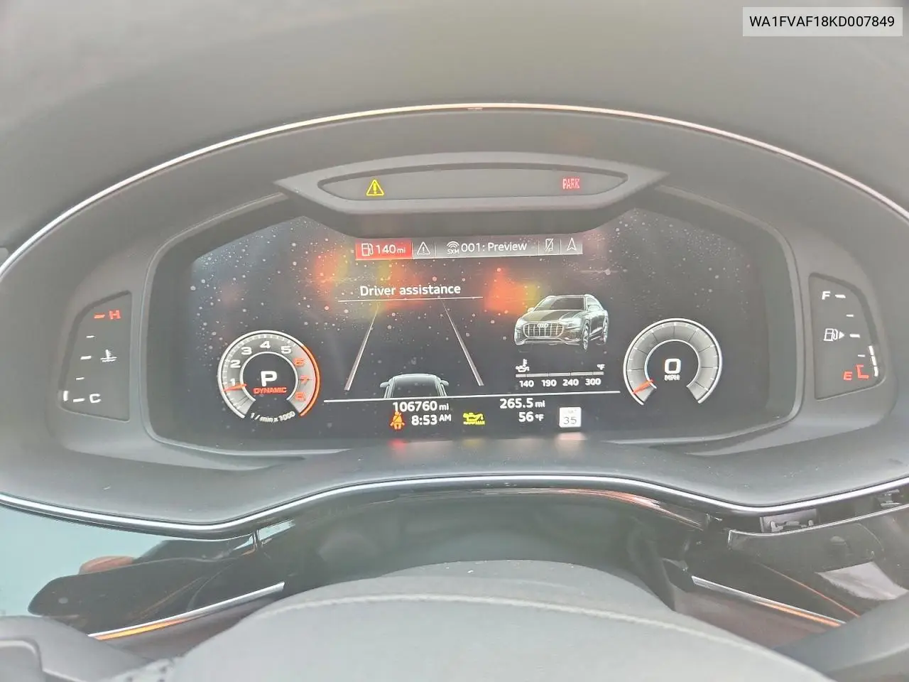 2019 Audi Q8 Prestige S-Line VIN: WA1FVAF18KD007849 Lot: 45884016