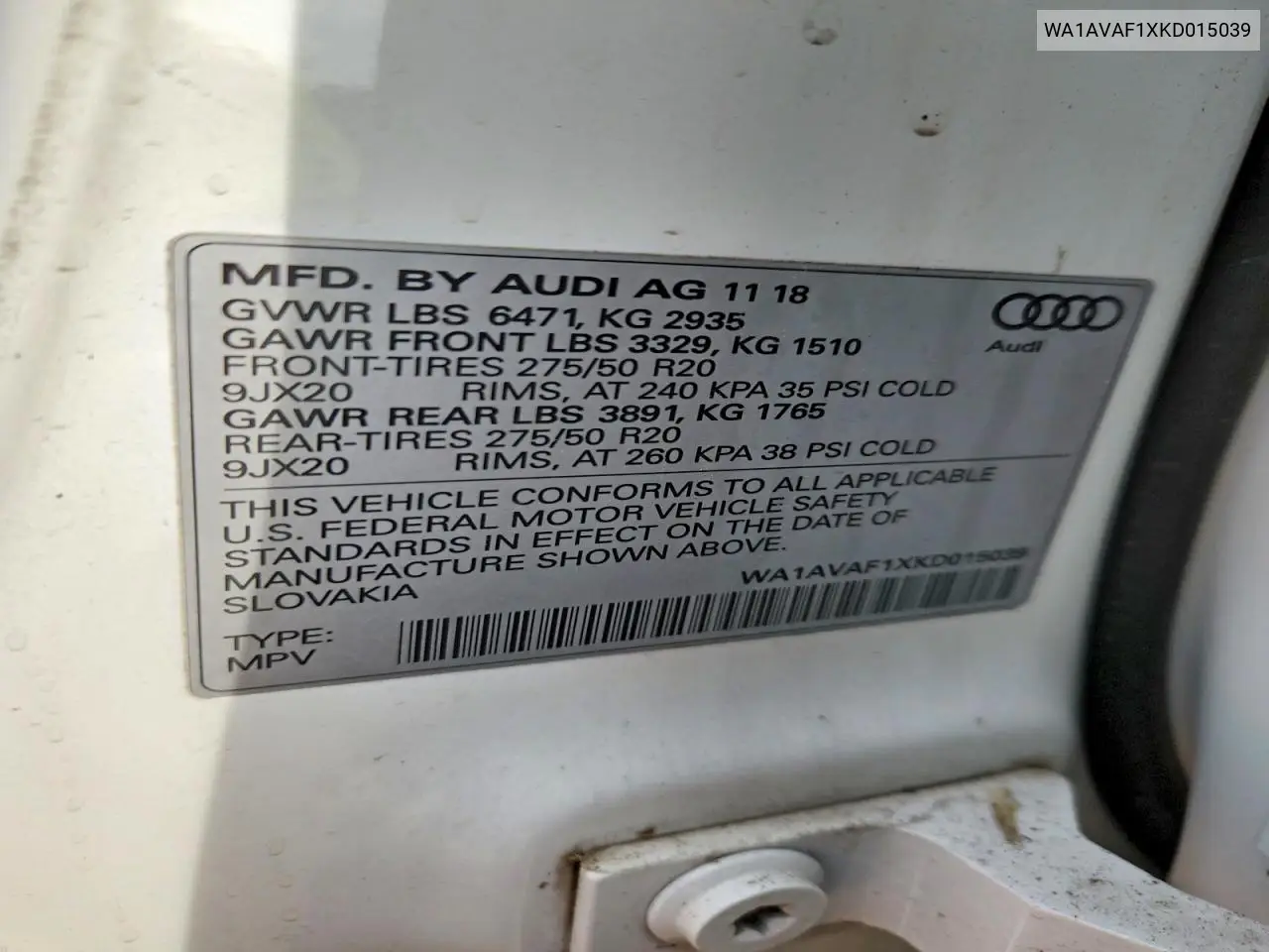 2019 Audi Q8 Premium VIN: WA1AVAF1XKD015039 Lot: 49666276