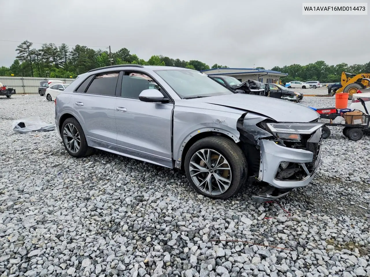 2021 Audi Q8 Premium VIN: WA1AVAF16MD014473 Lot: 54992356