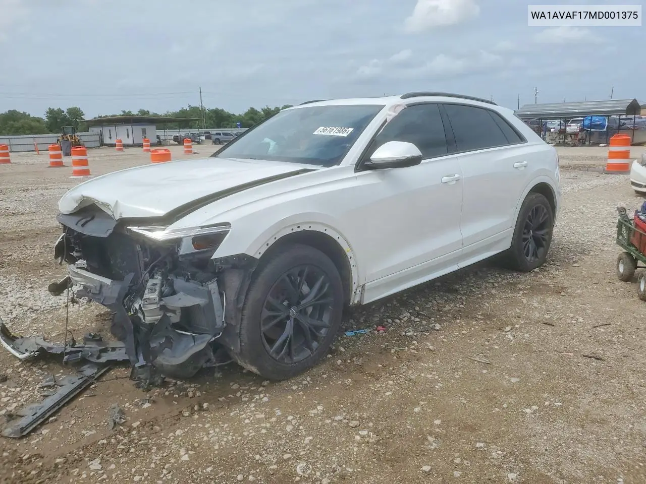 2021 Audi Q8 Premium VIN: WA1AVAF17MD001375 Lot: 56161986