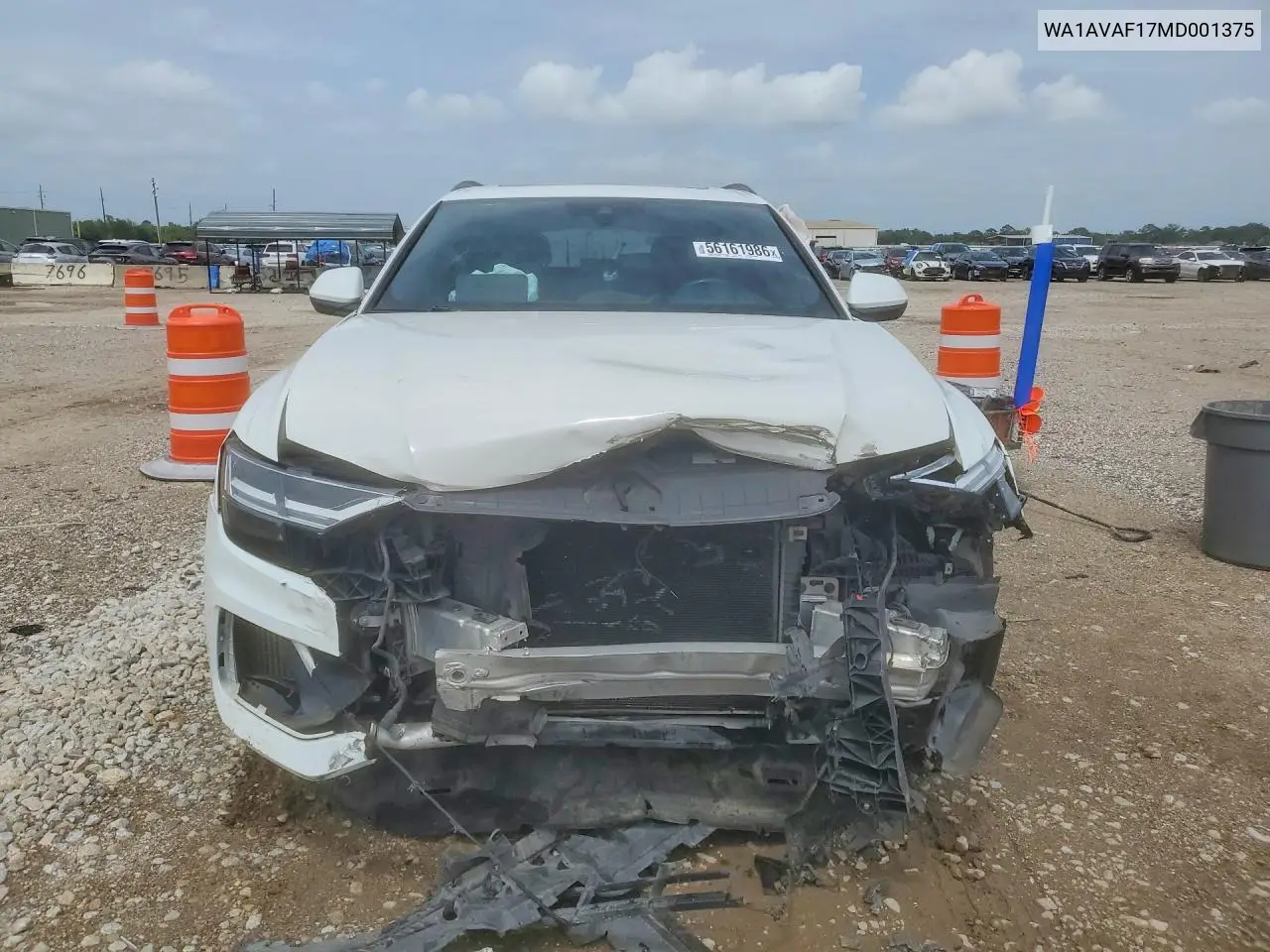 2021 Audi Q8 Premium VIN: WA1AVAF17MD001375 Lot: 56161986