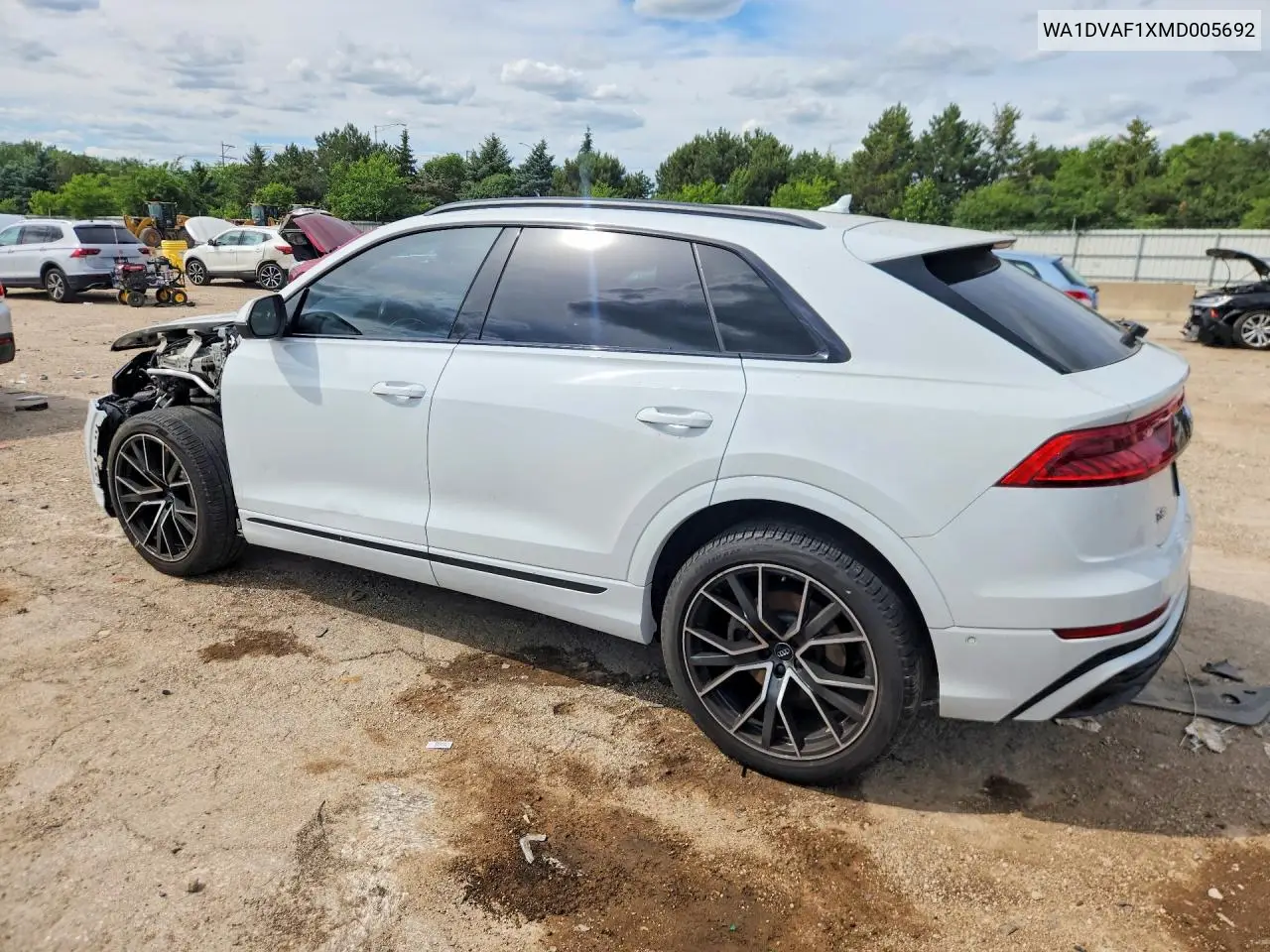 2021 Audi Q8 Progressiv VIN: WA1DVAF1XMD005692 Lot: 56847216