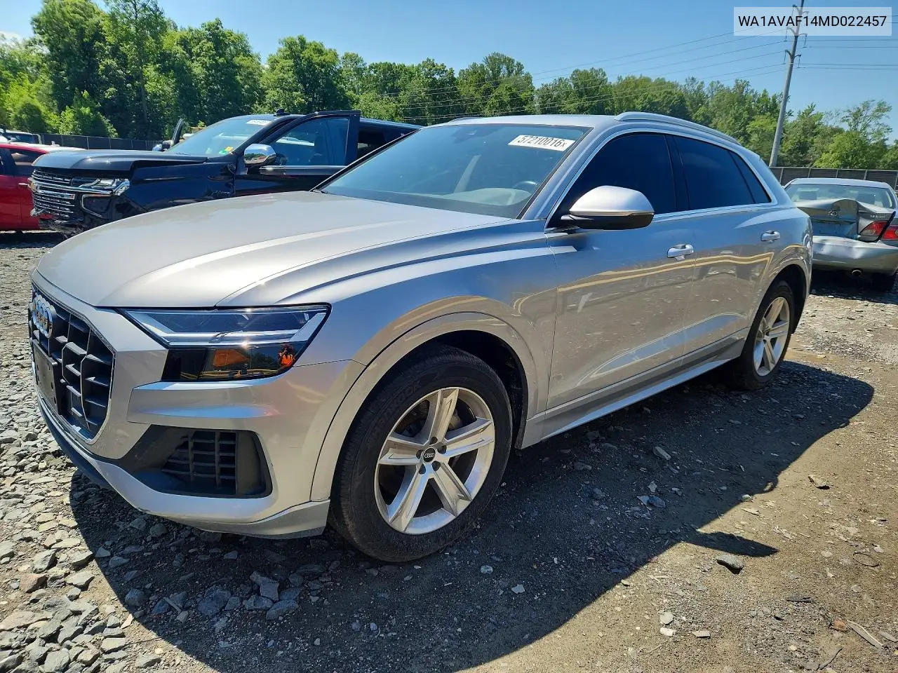 2021 Audi Q8 Premium VIN: WA1AVAF14MD022457 Lot: 57210016