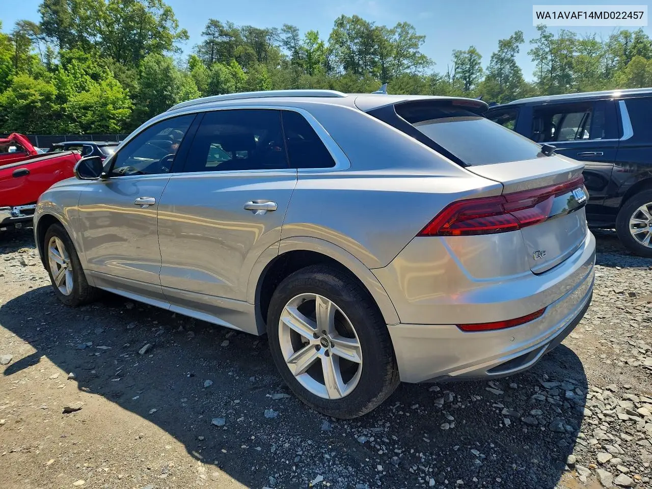2021 Audi Q8 Premium VIN: WA1AVAF14MD022457 Lot: 57210016
