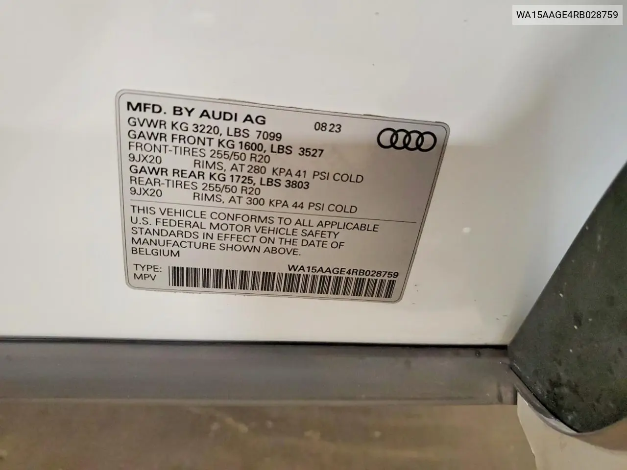 2024 Audi Q8 E-Tron Premium Plus VIN: WA15AAGE4RB028759 Lot: 54012756