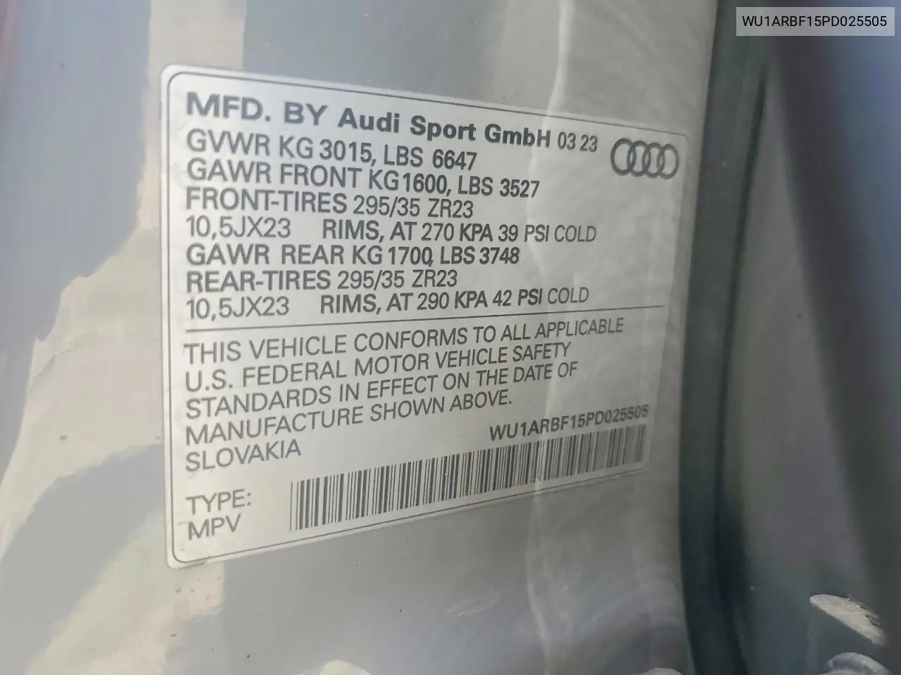 2023 Audi Rs Q8 VIN: WU1ARBF15PD025505 Lot: 53716166