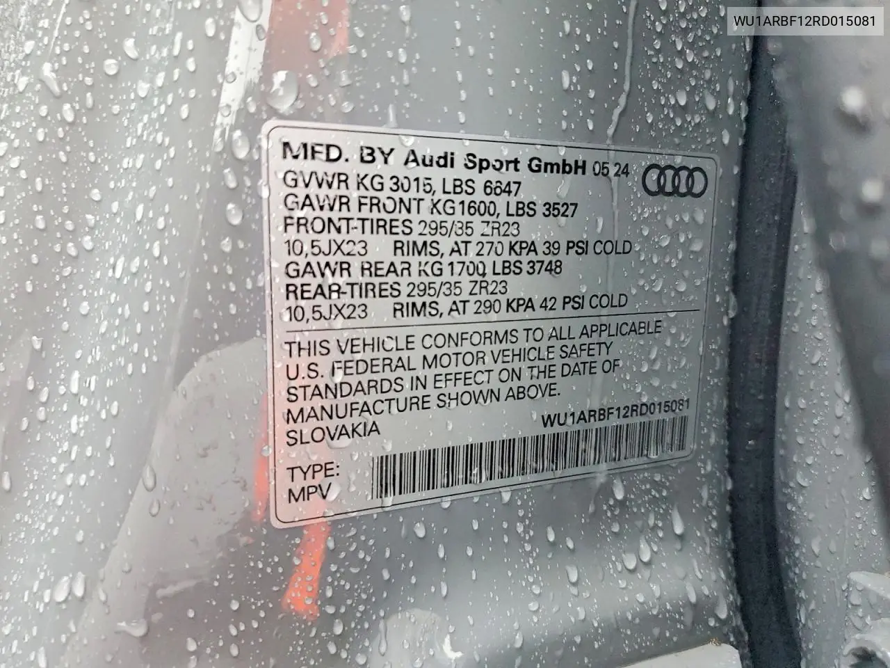 2024 Audi Rs Q8 VIN: WU1ARBF12RD015081 Lot: 58280416