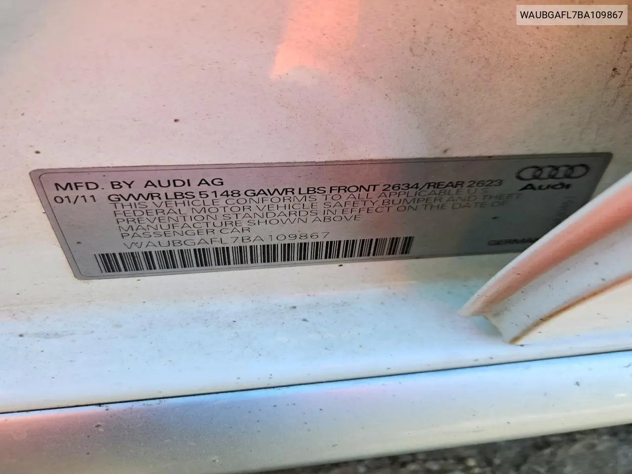 2011 Audi S4 Premium Plus VIN: WAUBGAFL7BA109867 Lot: 49937006