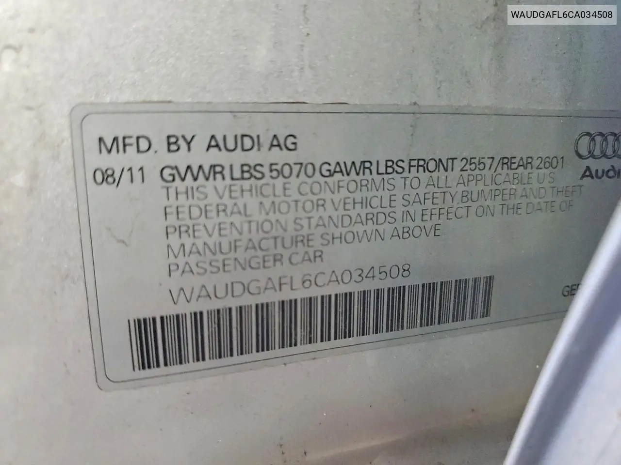2012 Audi S4 Premium Plus VIN: WAUDGAFL6CA034508 Lot: 61711656