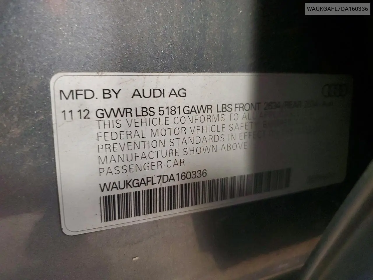 2013 Audi S4 Prestige VIN: WAUKGAFL7DA160336 Lot: 54886896