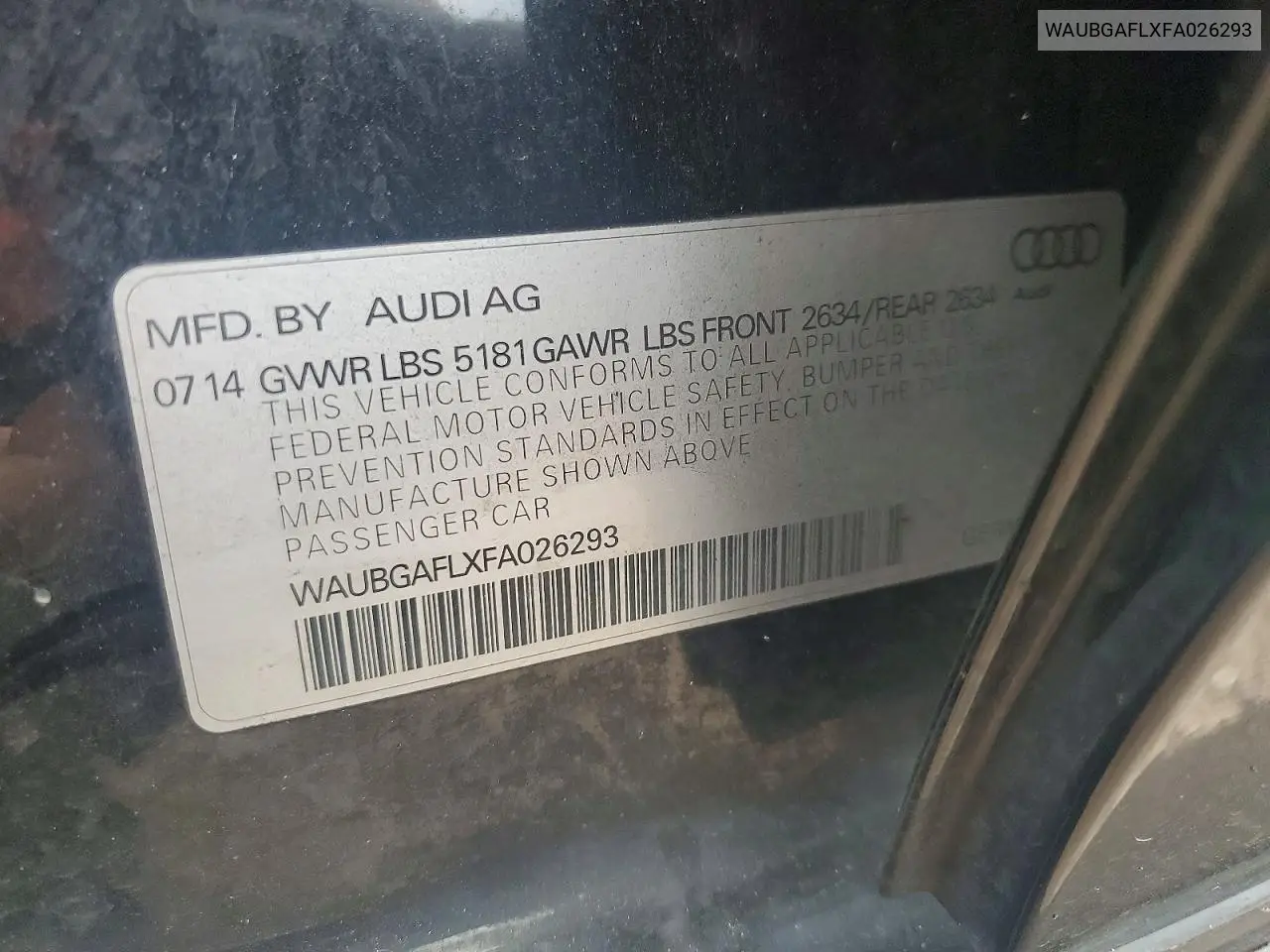 2015 Audi S4 Premium Plus VIN: WAUBGAFLXFA026293 Lot: 55801786