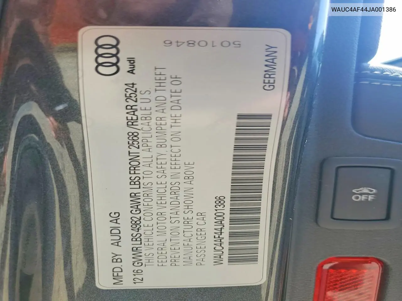 2018 Audi S4 Prestige VIN: WAUC4AF44JA001386 Lot: 54348396