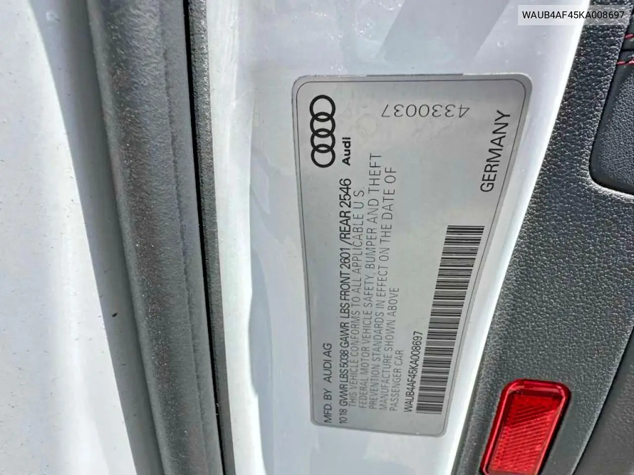 2019 Audi S4 Premium Plus VIN: WAUB4AF45KA008697 Lot: 52094976