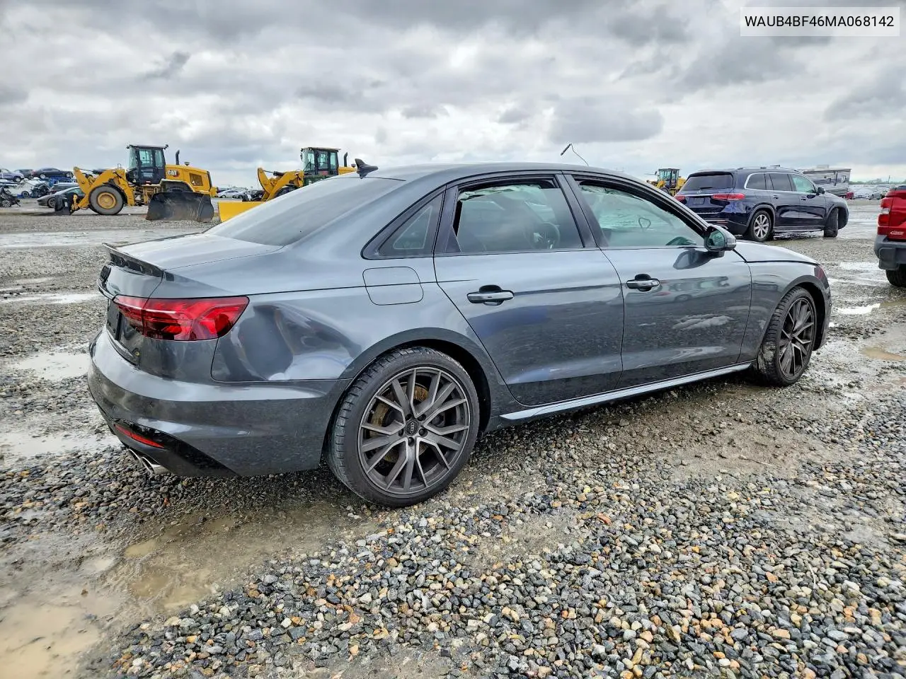 2021 Audi S4 Premium Plus VIN: WAUB4BF46MA068142 Lot: 52601106