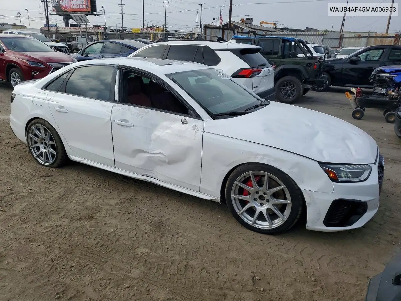 2021 Audi S4 Premium Plus VIN: WAUB4AF45MA006953 Lot: 57415786