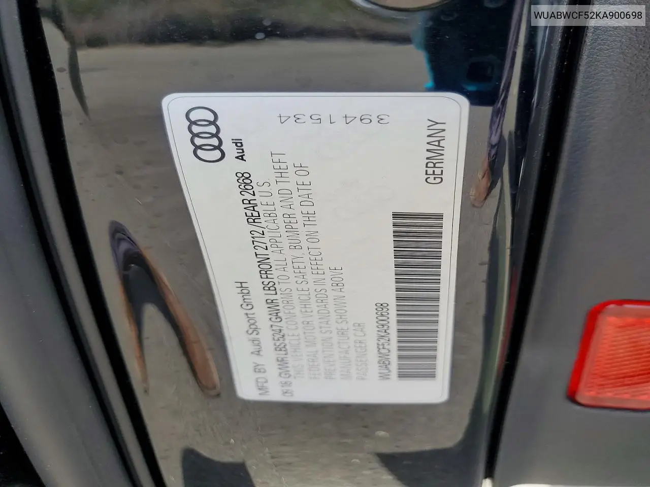 2019 Audi Rs5 VIN: WUABWCF52KA900698 Lot: 46766396