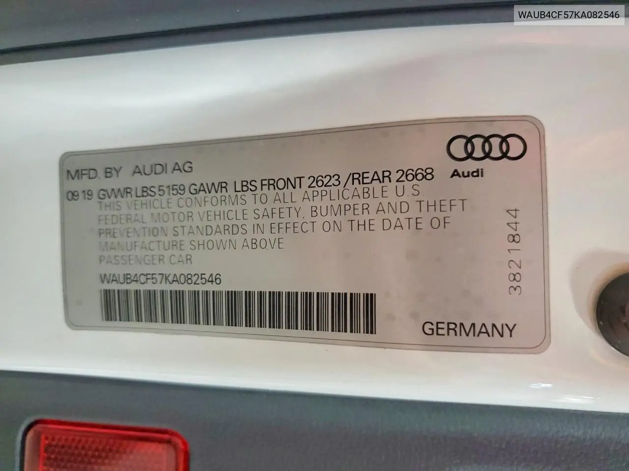 2019 Audi S5 Premium Plus VIN: WAUB4CF57KA082546 Lot: 56990256