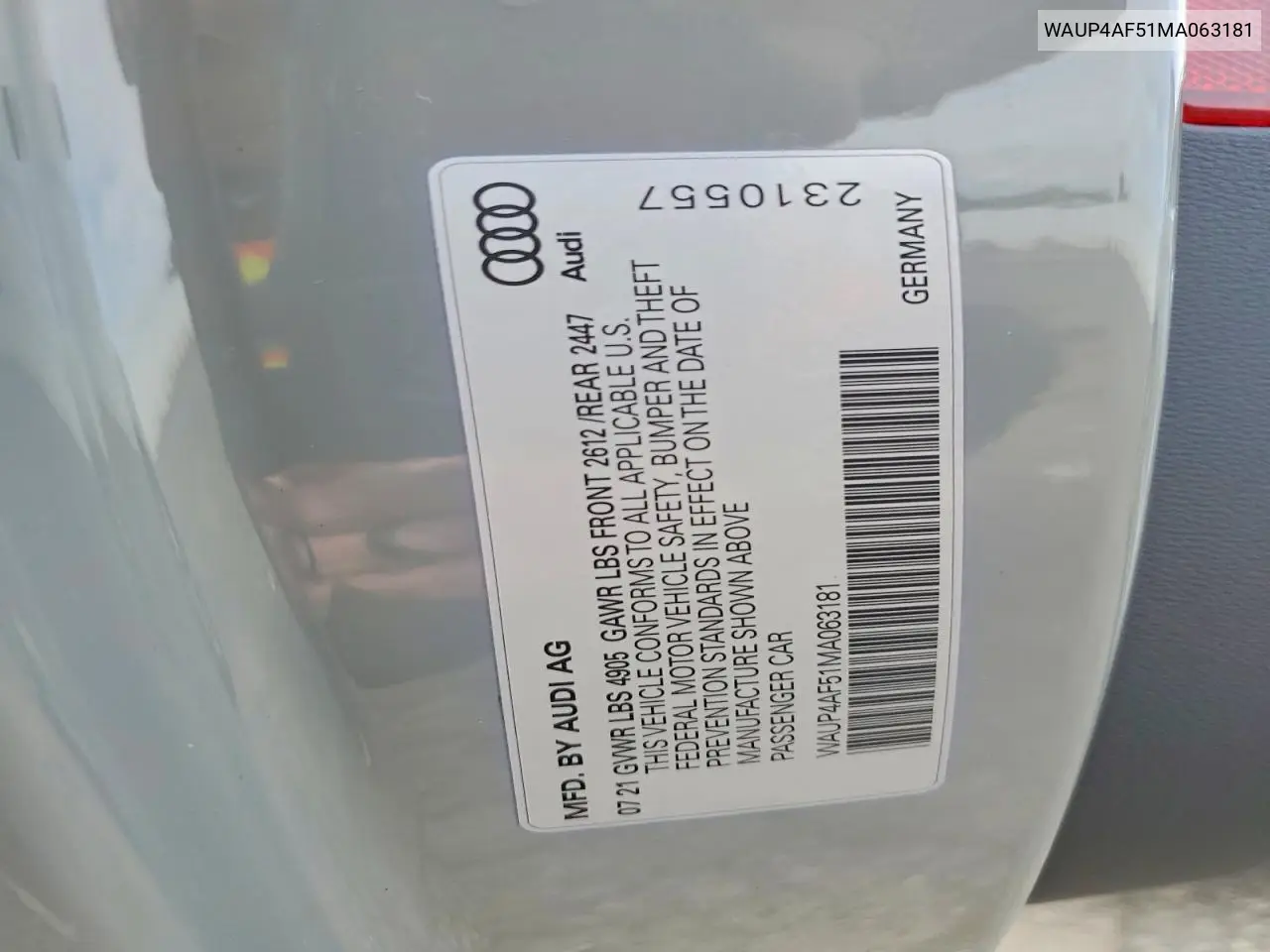 2021 Audi S5 Premium Plus VIN: WAUP4AF51MA063181 Lot: 54757366