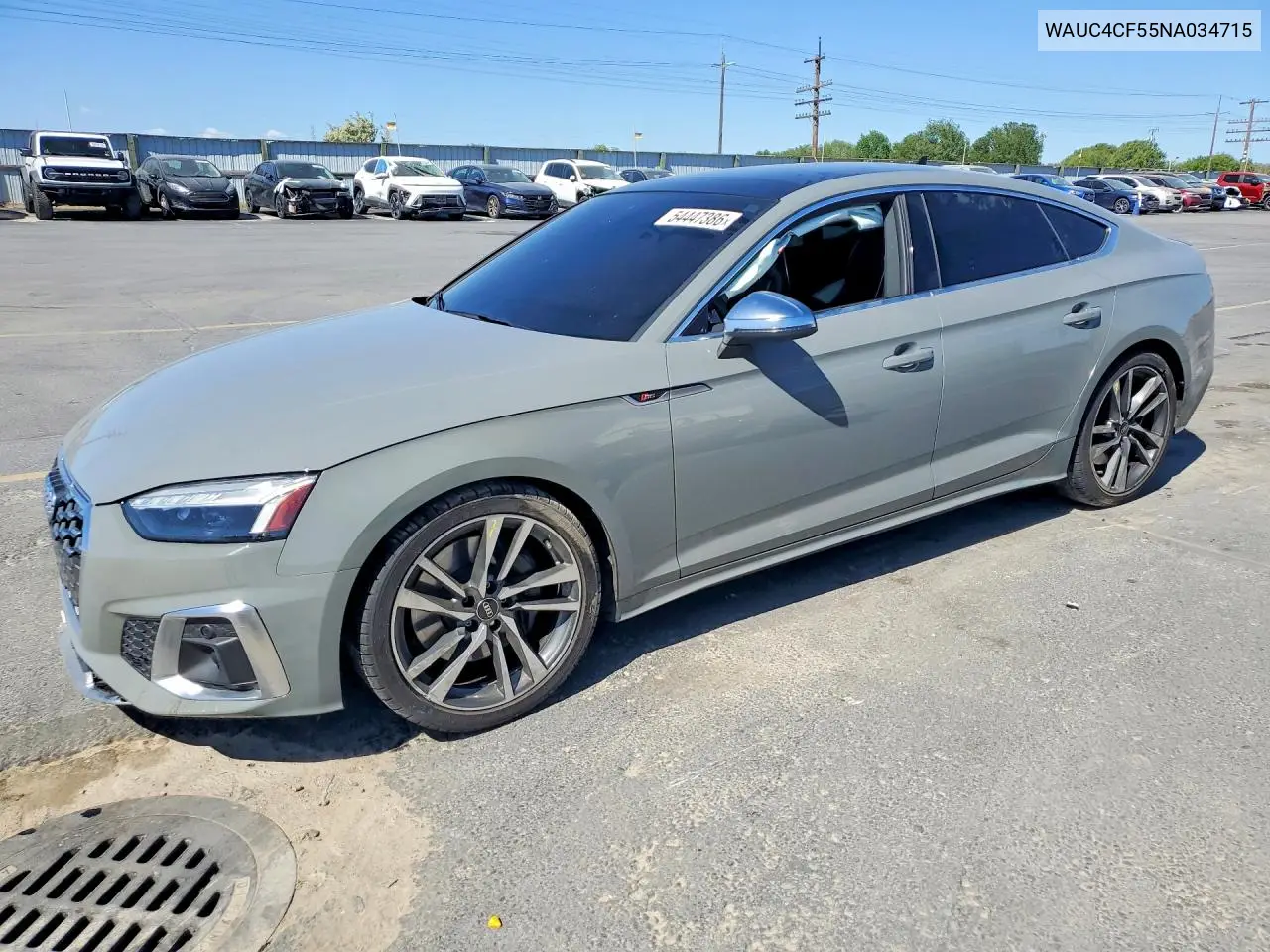 2022 Audi S5 Premium Plus VIN: WAUC4CF55NA034715 Lot: 54447386