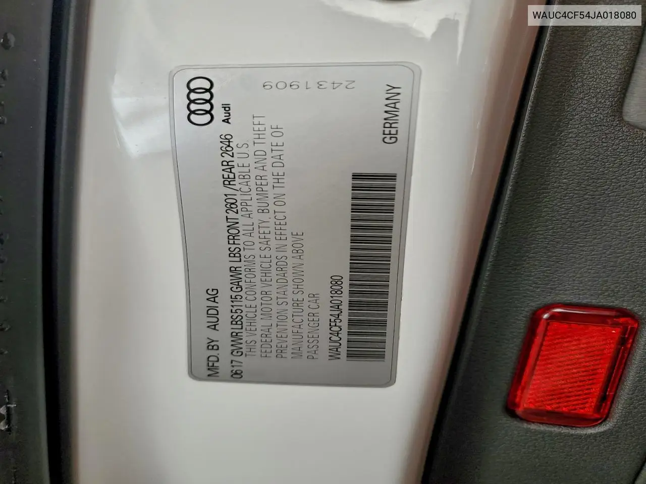 2018 Audi S5 Prestige VIN: WAUC4CF54JA018080 Lot: 95888695