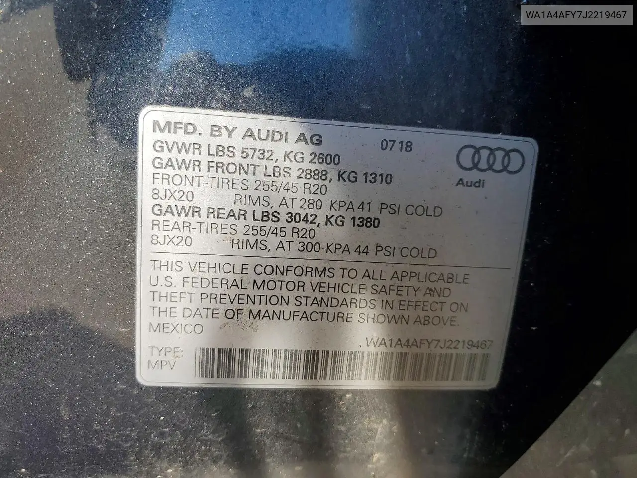 2018 Audi Sq5 Premium Plus VIN: WA1A4AFY7J2219467 Lot: 59644336